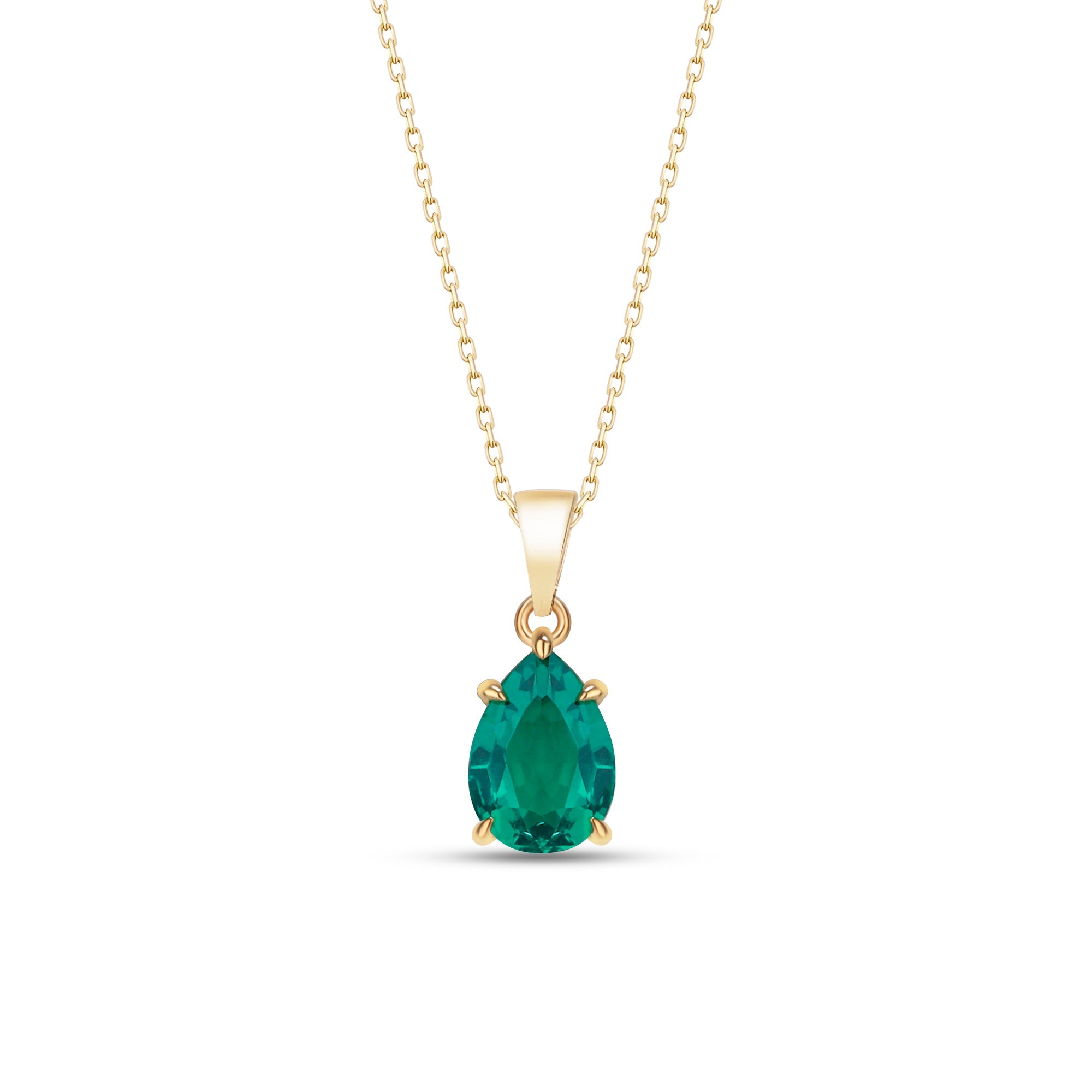 Pear-Shaped Claw Prong Emerald Necklace - May Birthstone Jewelry