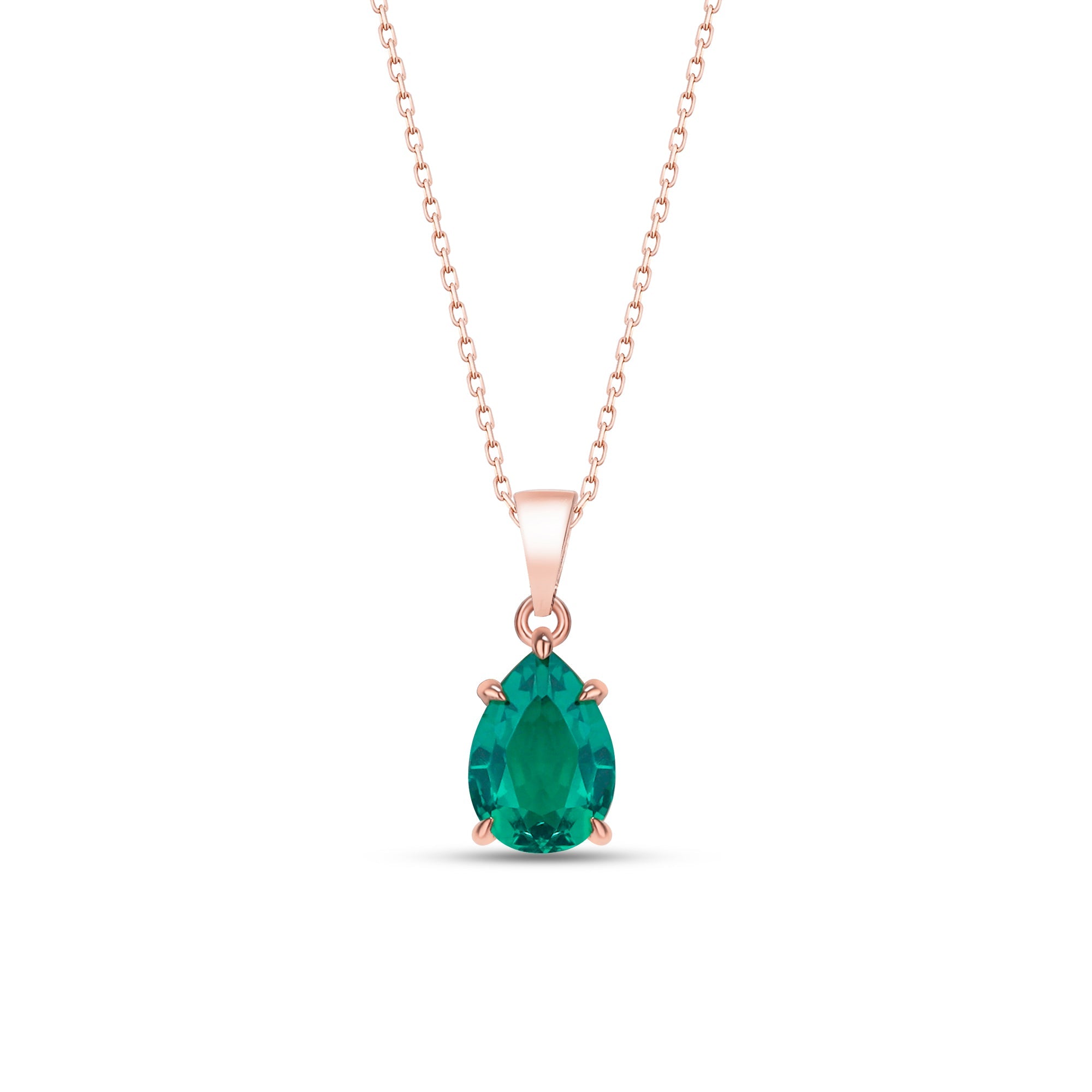 Pear-Shaped Claw Prong Emerald Necklace - May Birthstone Jewelry