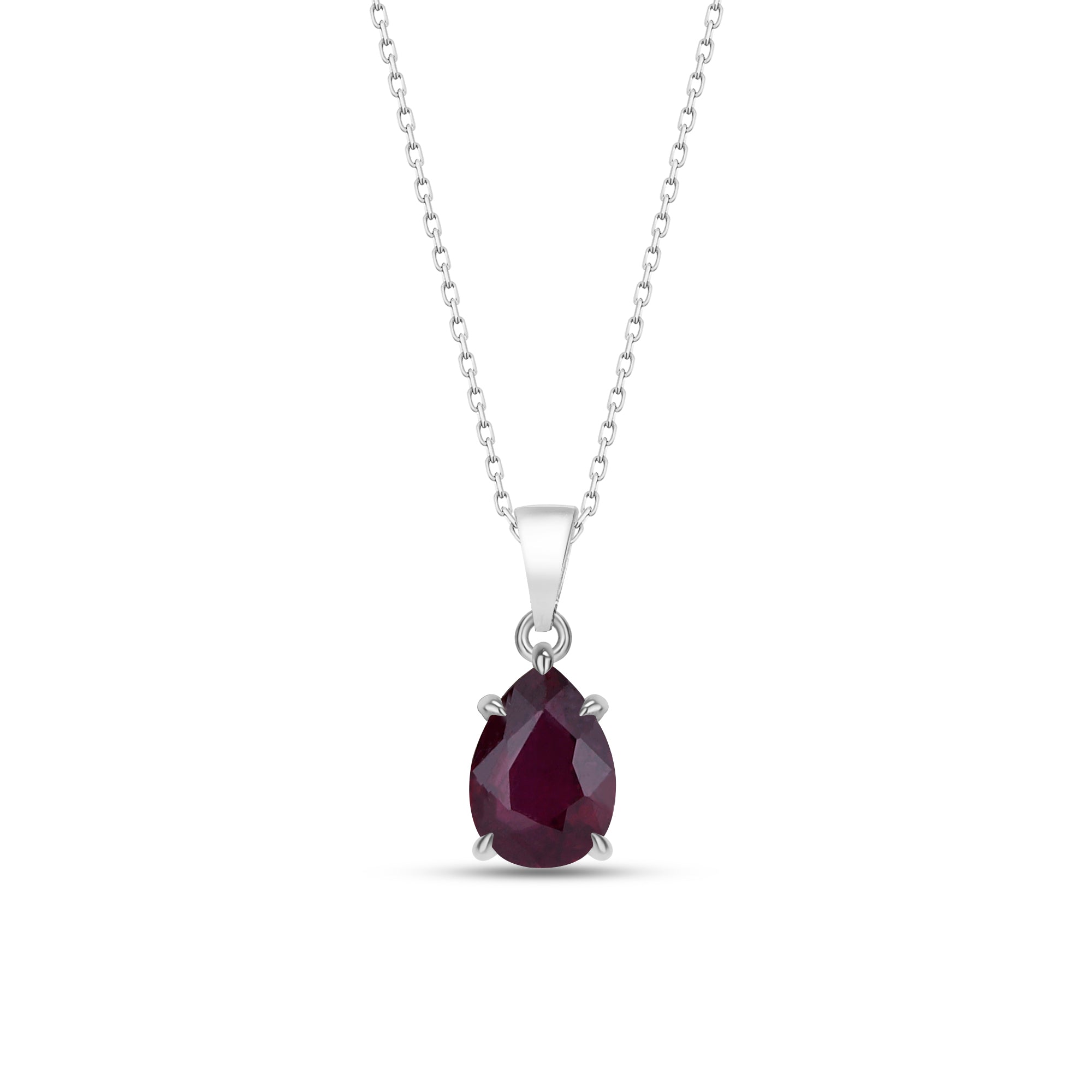 Pear-Shaped Claw Prong Ruby Necklace - July Birthstone Jewelry