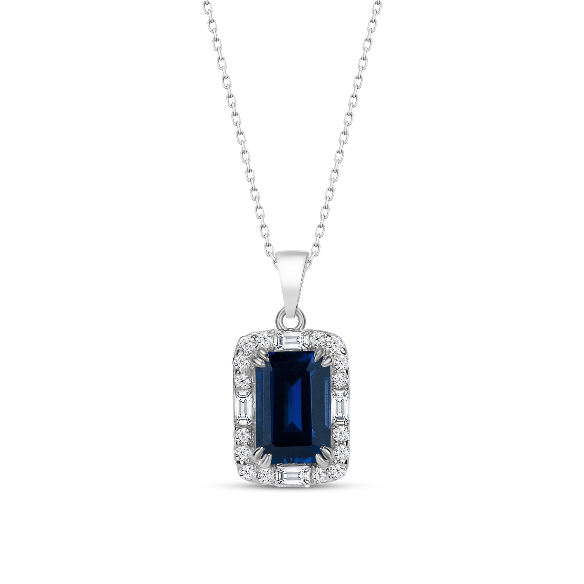 Sapphire Necklace with CZ Diamond Accents- Septemeber Birthstone Jewelry
