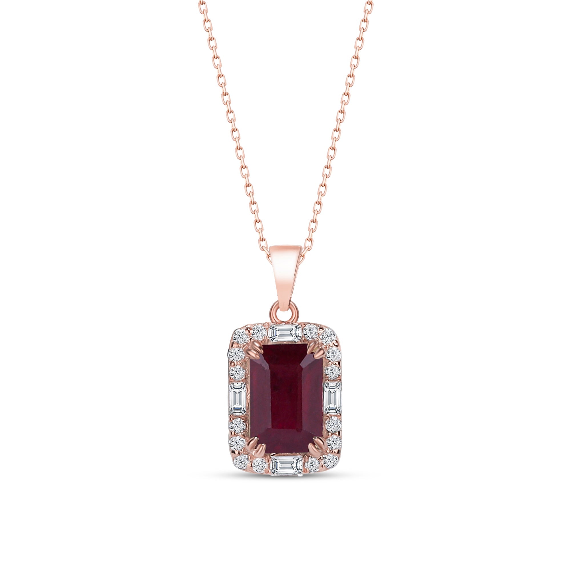 Ruby Pendant Necklace with CZ Diamond Accents- July Birthstone Jewelry
