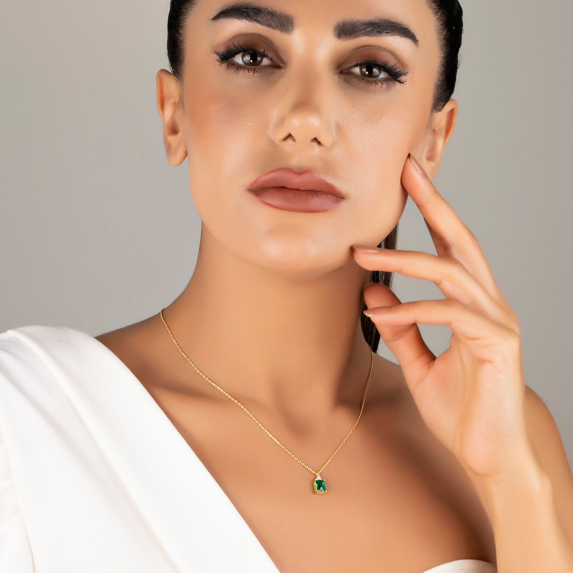 Dainty Emerald Necklace with Natural Diamonds - May Birthstone Jewelry