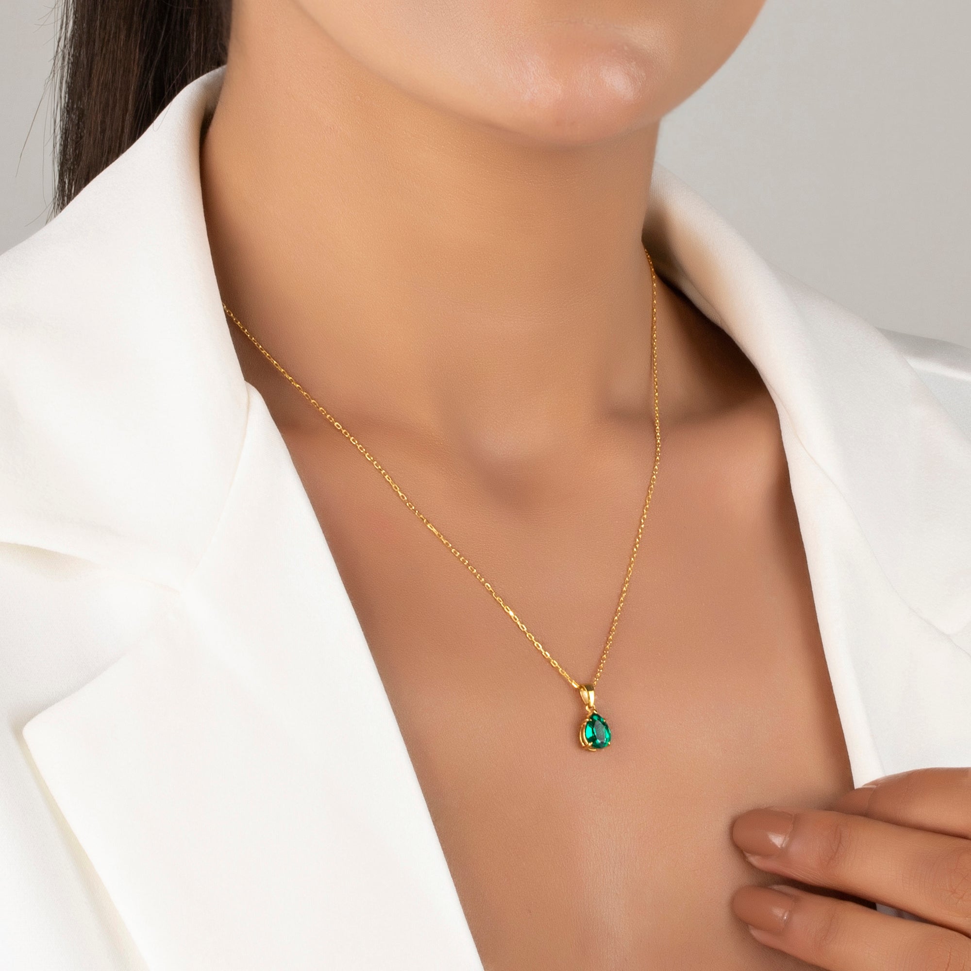 Pear-Shaped Claw Prong Emerald Necklace - May Birthstone Jewelry