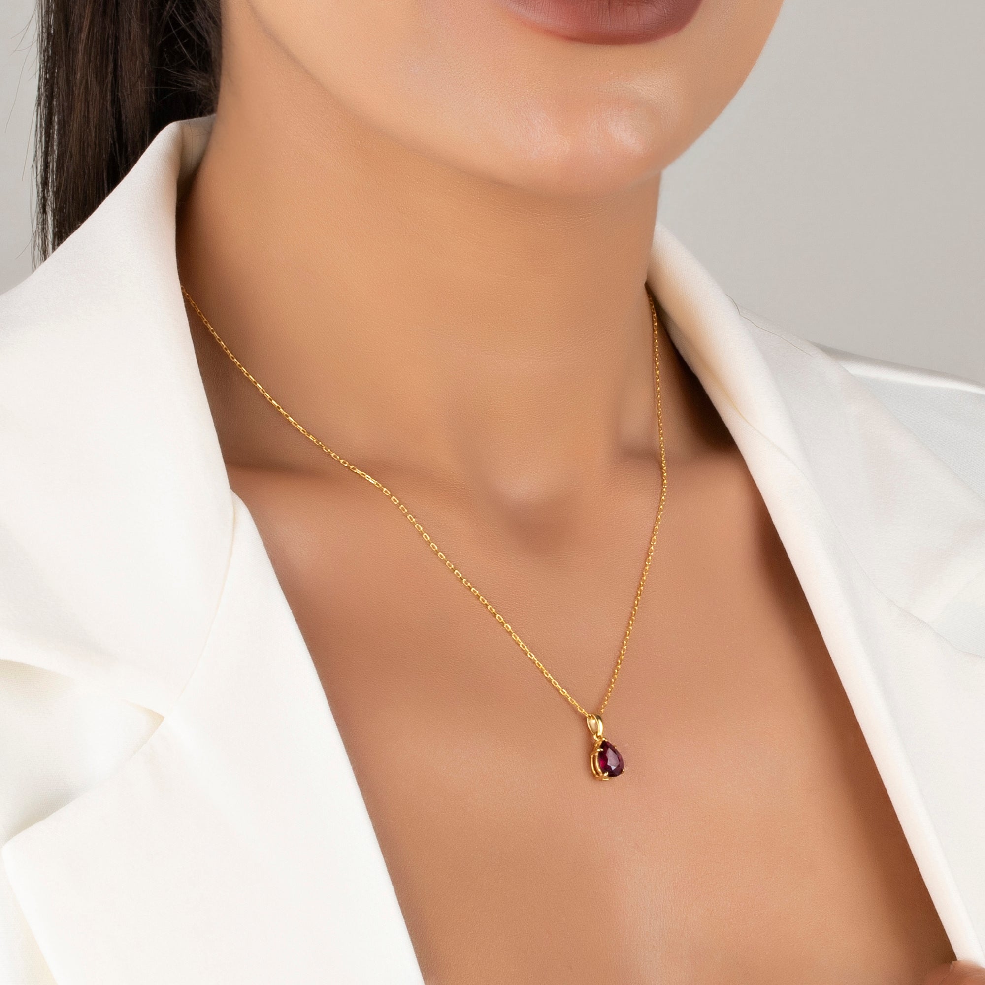 Pear-Shaped Claw Prong Ruby Necklace - July Birthstone Jewelry