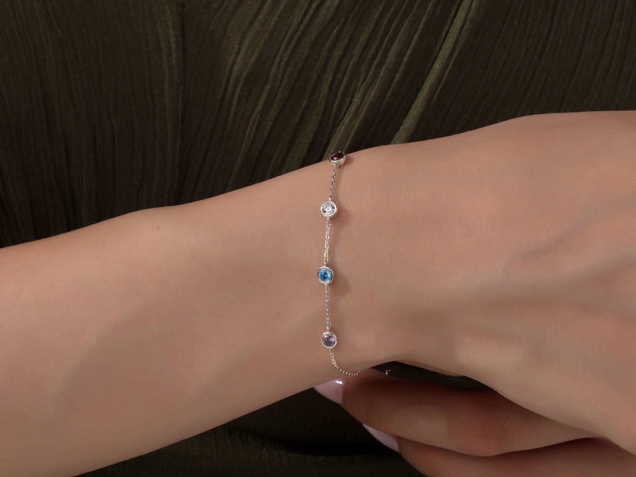 Custom Spaced Multi Birthstone Bracelet