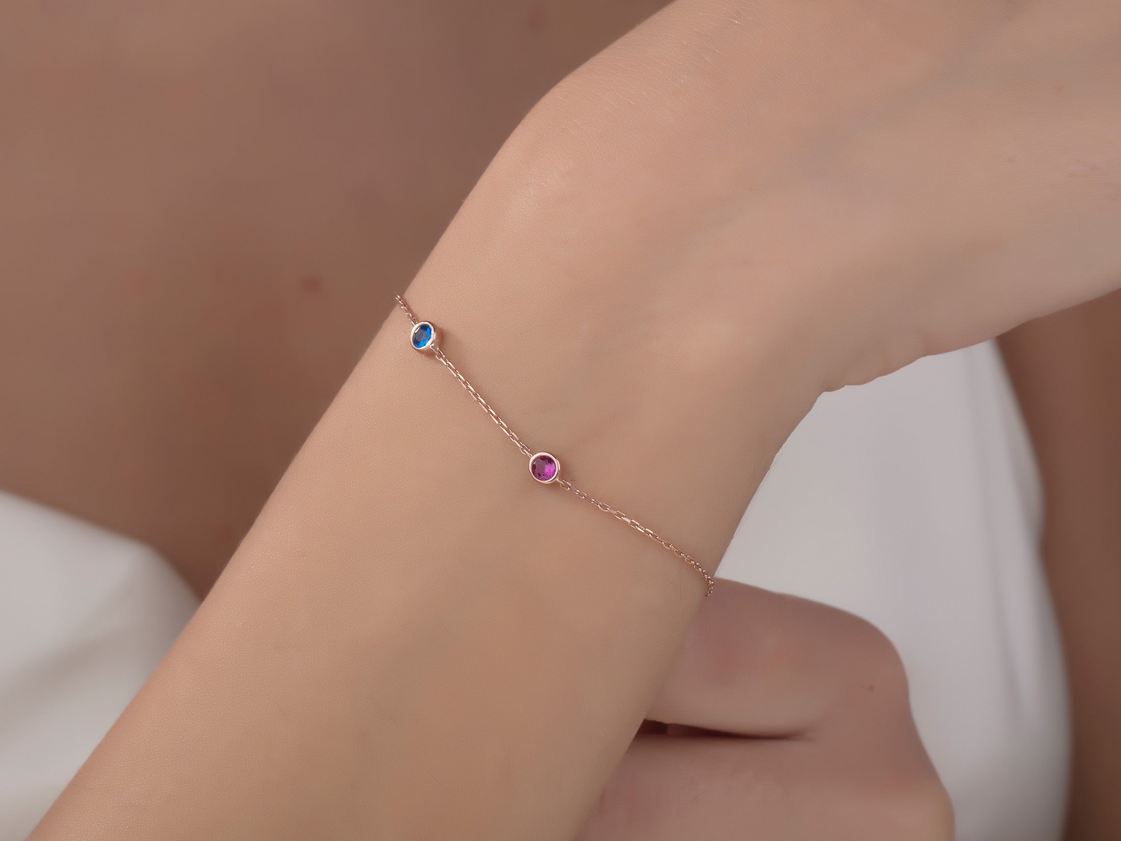 Custom Spaced Multi Birthstone Bracelet