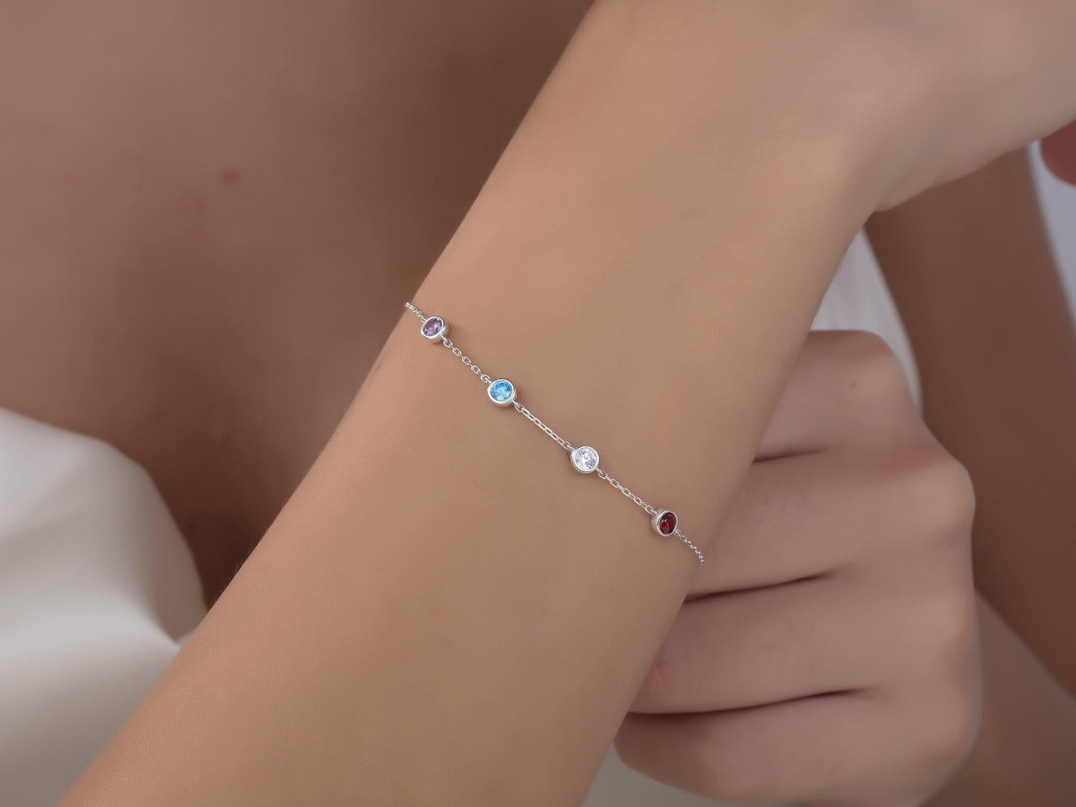 Custom Spaced Multi Birthstone Bracelet