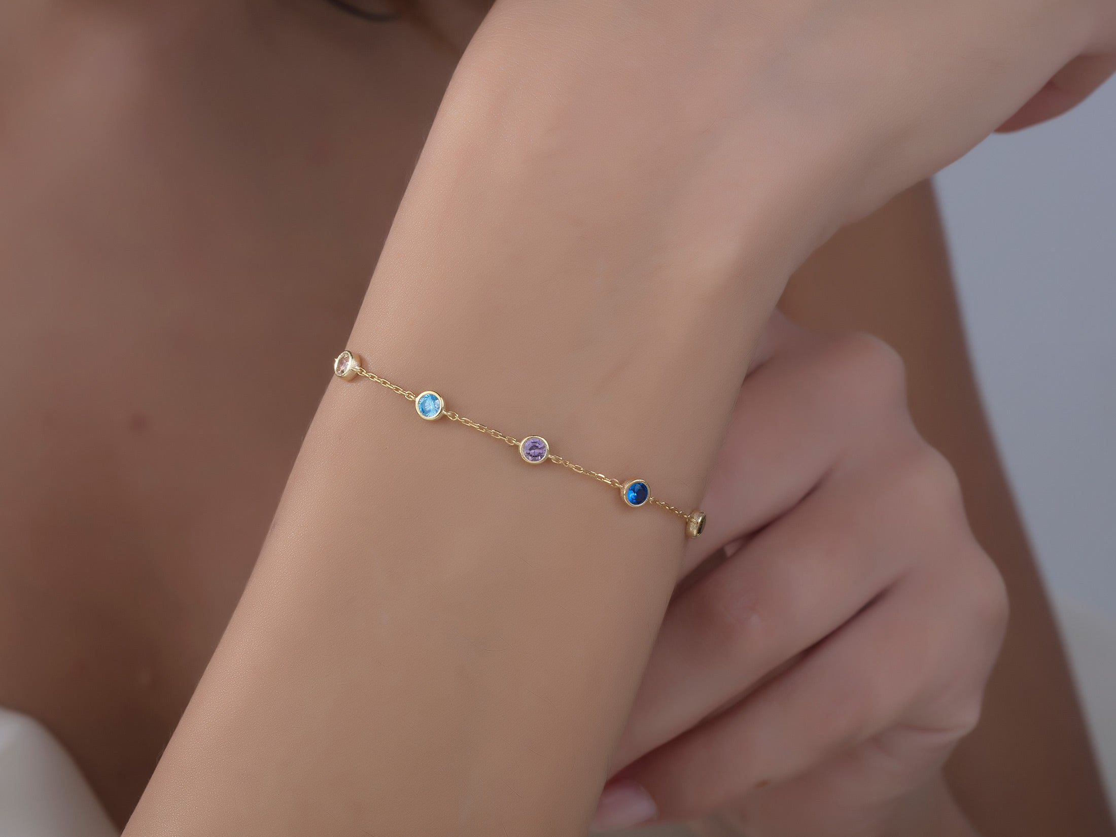 Custom Spaced Multi Birthstone Bracelet
