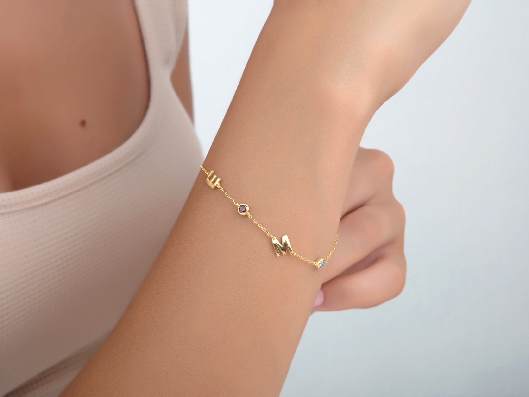 Custom Birthstone & Initial Bracelet