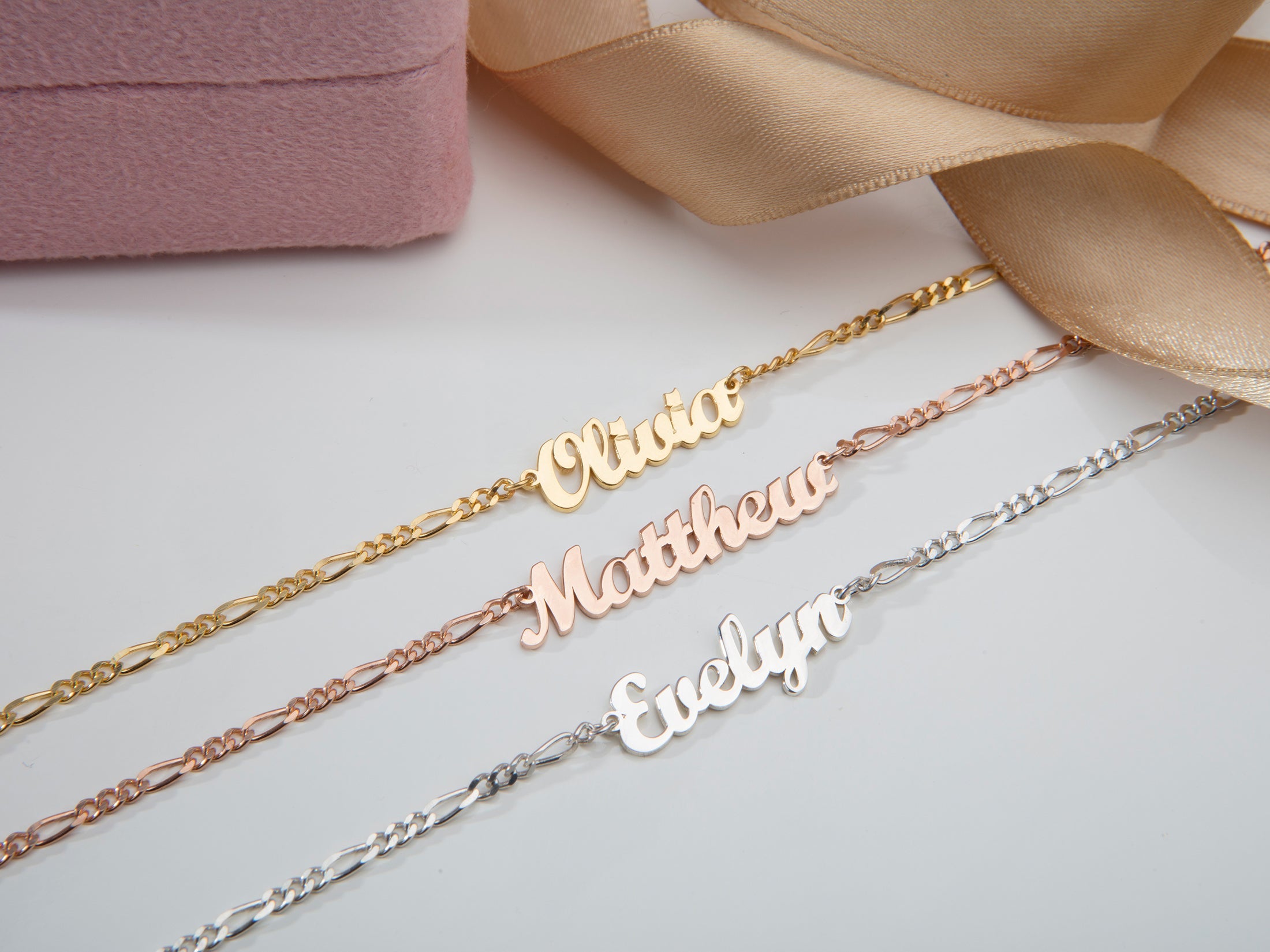 Custom Name Bracelet with Figaro Chain