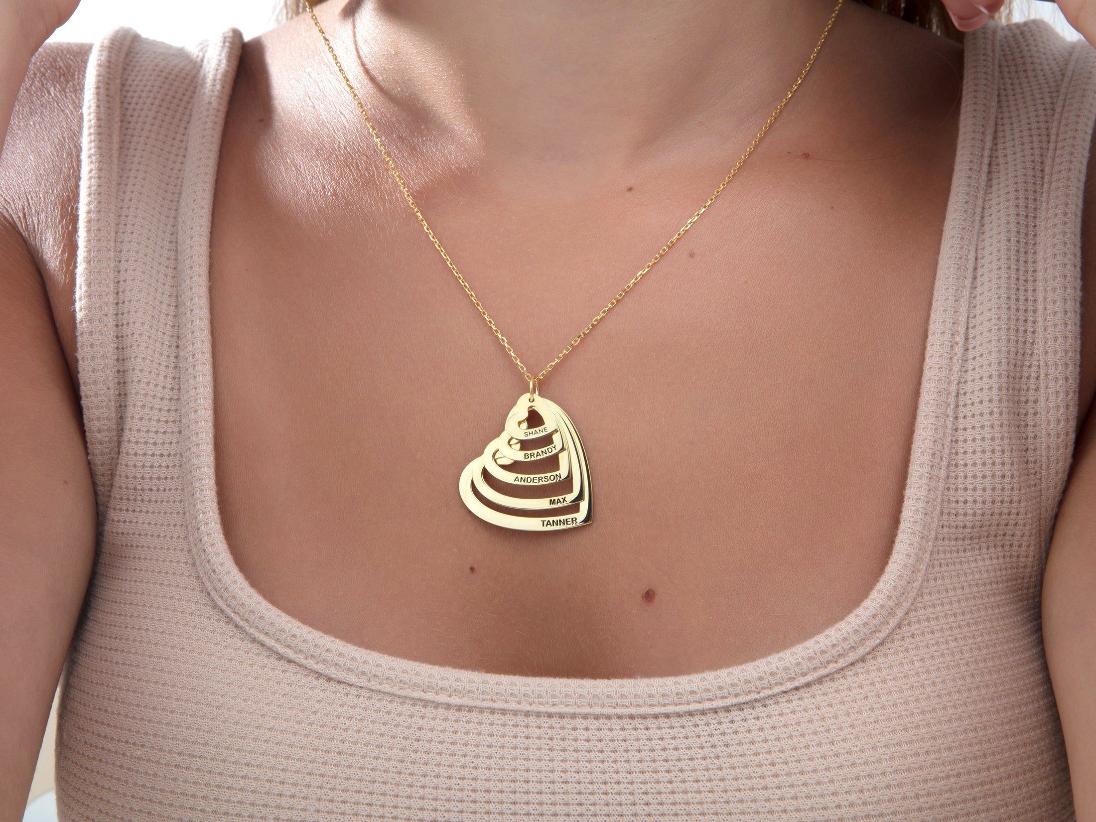Personalized Heart Family Multi Name Necklace