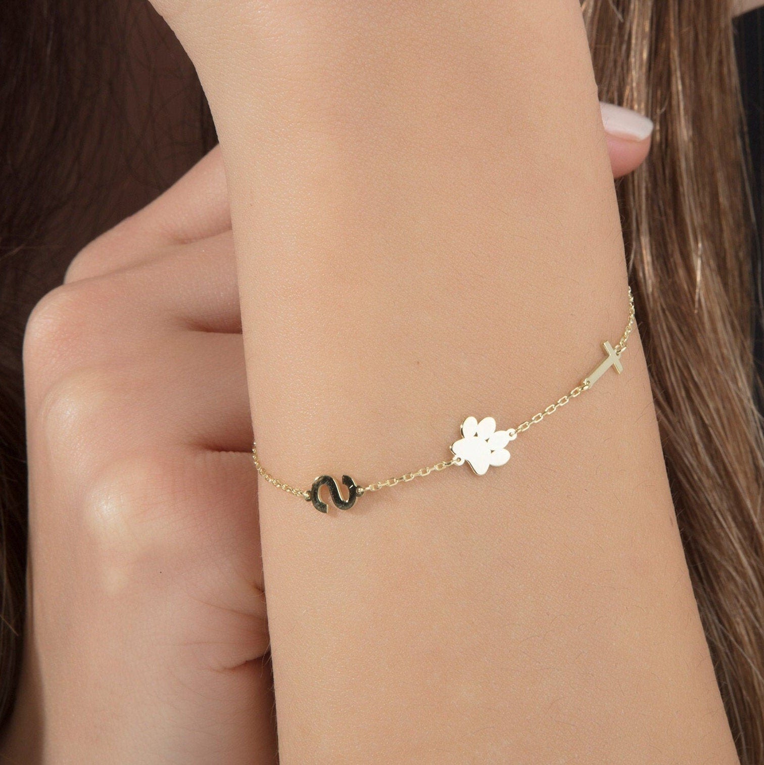 Pawprint & Initial Charm Bracelet