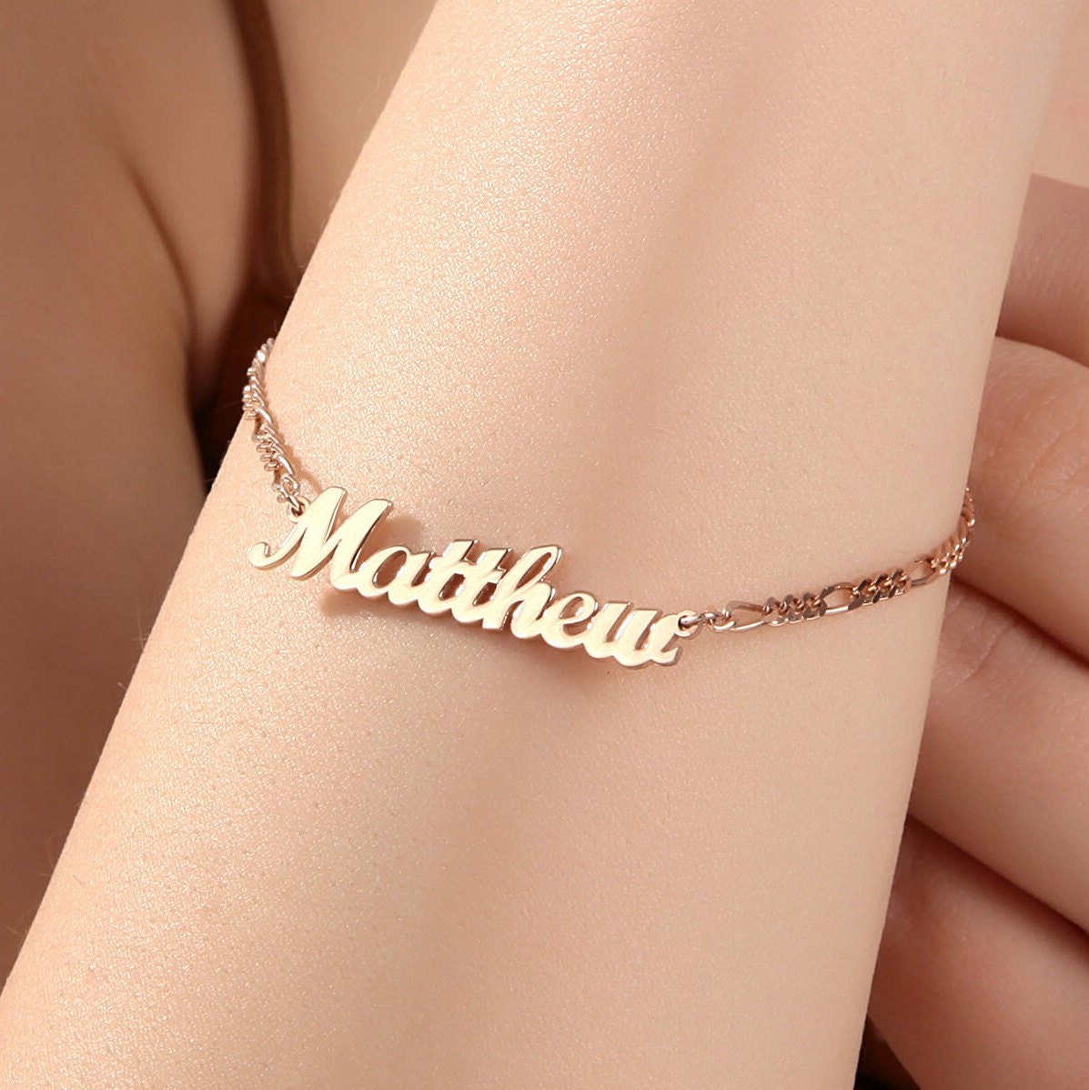 Custom Name Bracelet with Figaro Chain
