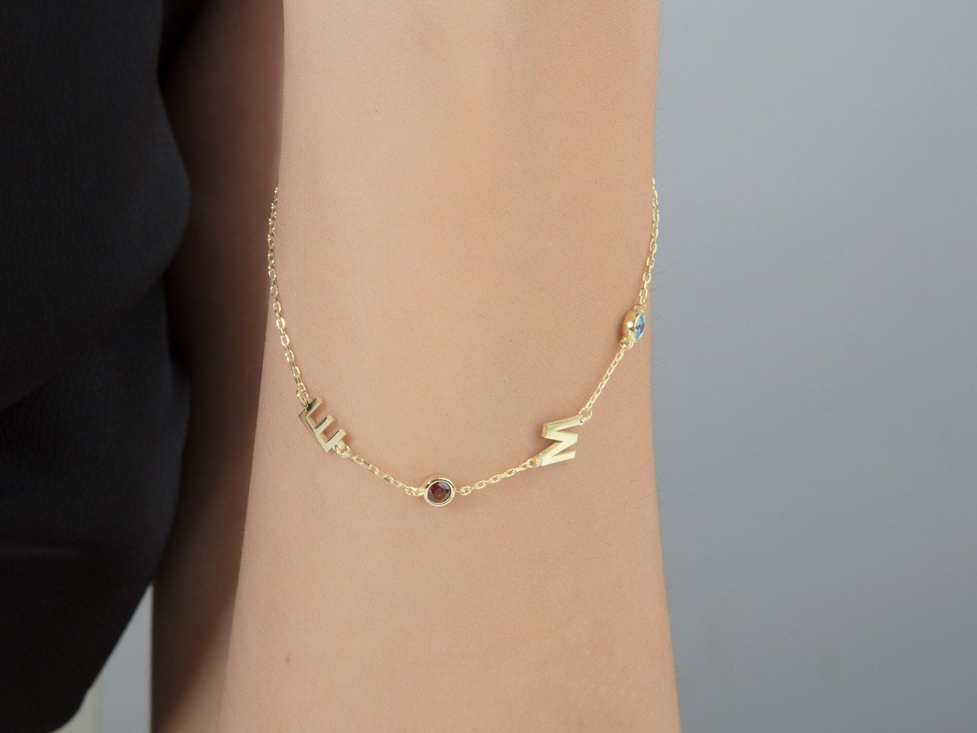 Custom Birthstone & Initial Bracelet