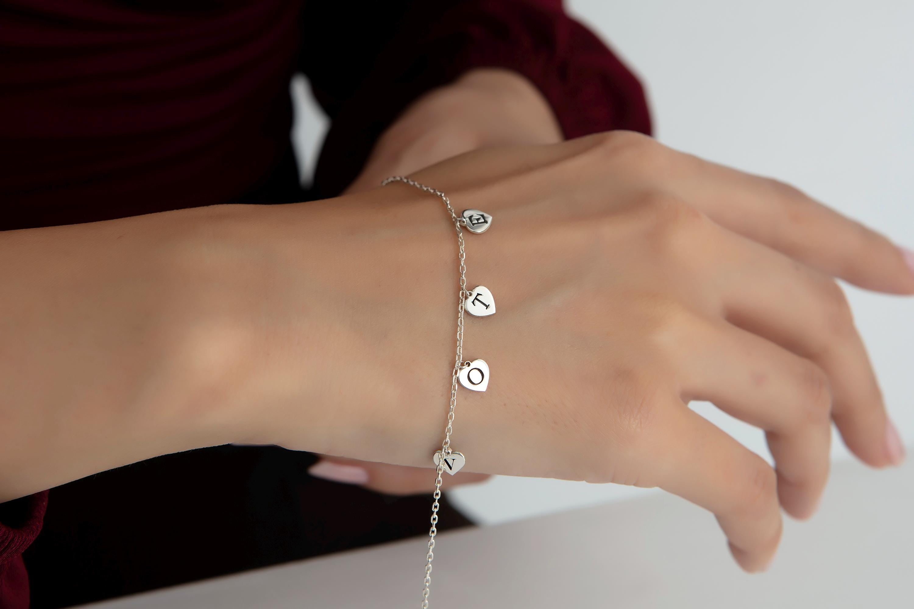 Personalized Heart Charm Bracelet with Initials