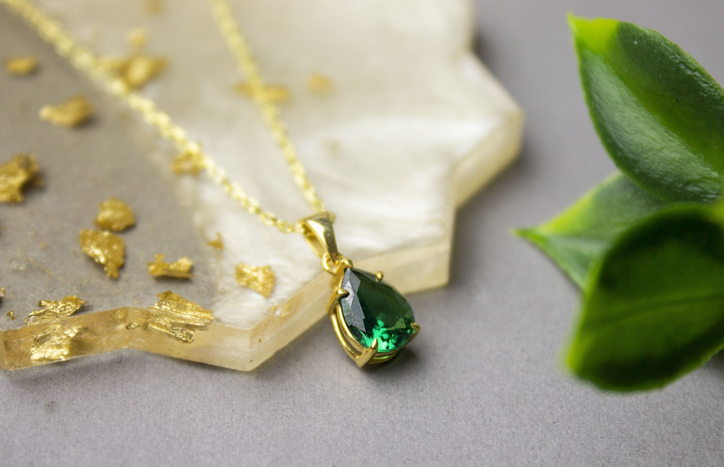 Pear-Shaped Claw Prong Emerald Necklace - May Birthstone Jewelry