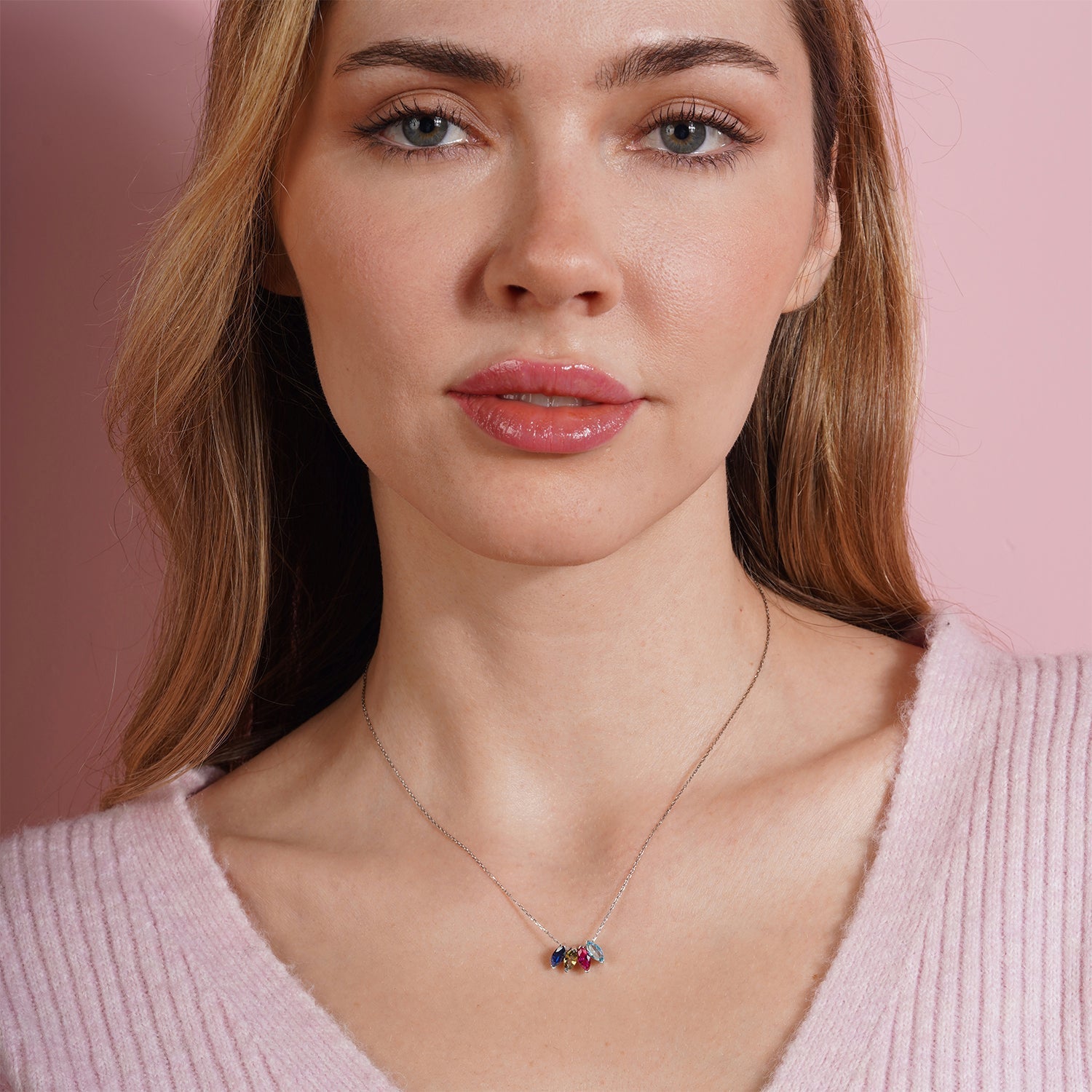 Marquise Shaped Family Birthstone Necklace
