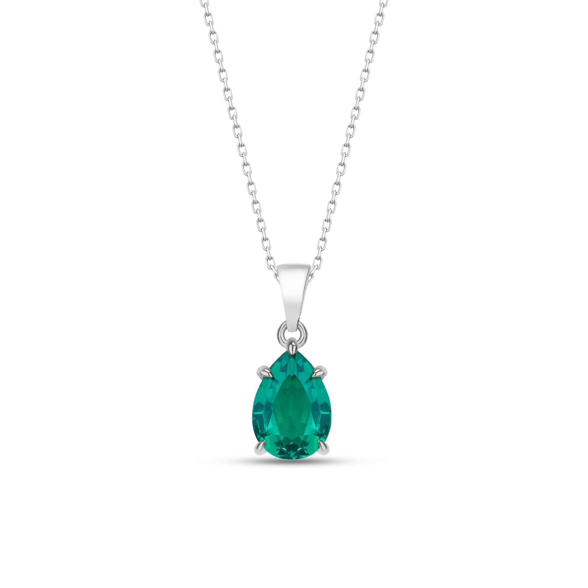 Pear-Shaped Claw Prong Emerald Necklace - May Birthstone Jewelry