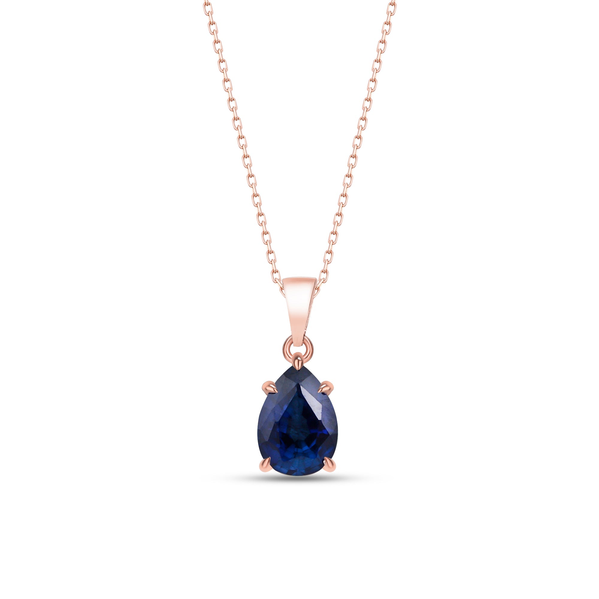 Pear Cut Sapphire Claw Prong Necklace - September Birthstone Jewelry