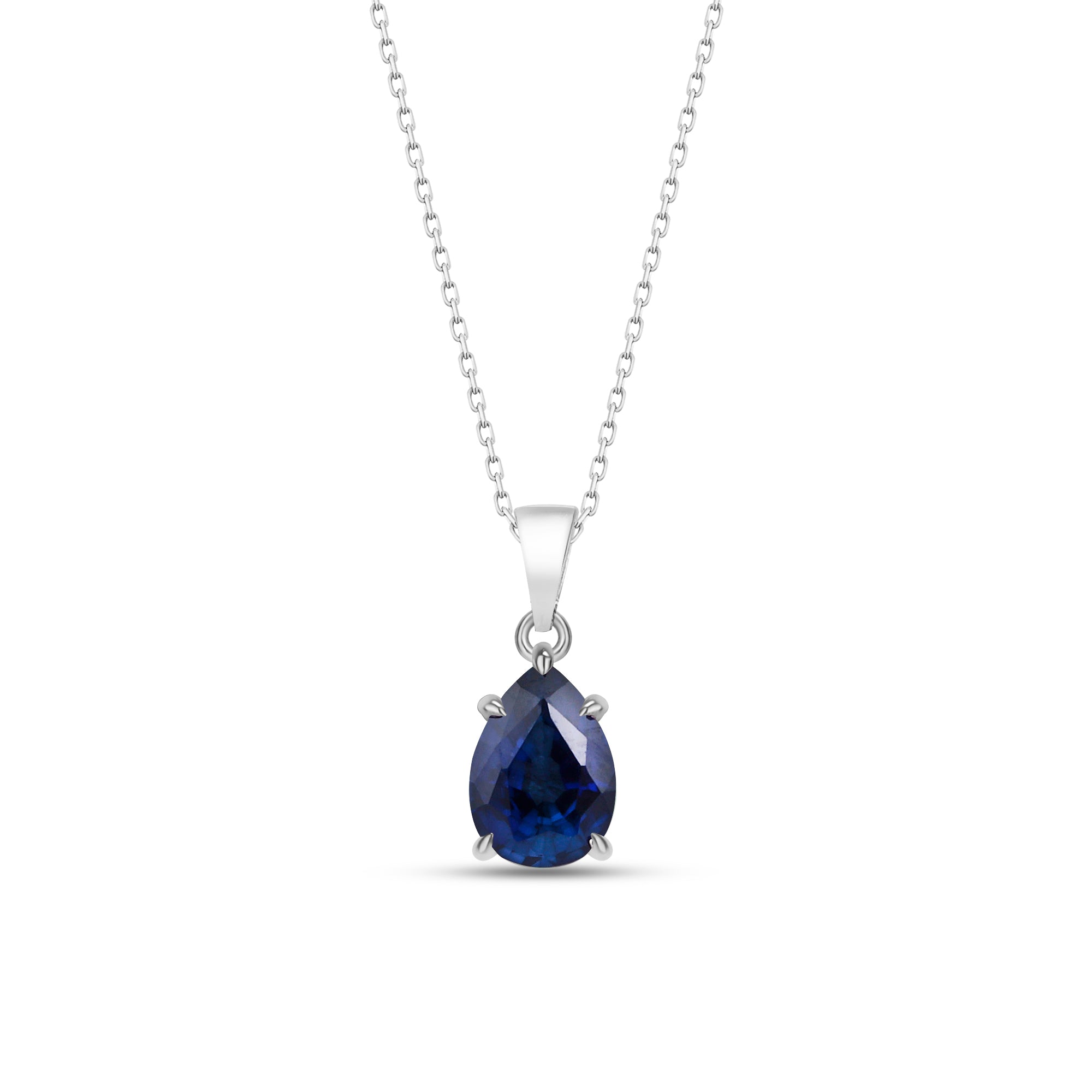 Pear Cut Sapphire Claw Prong Necklace - September Birthstone Jewelry