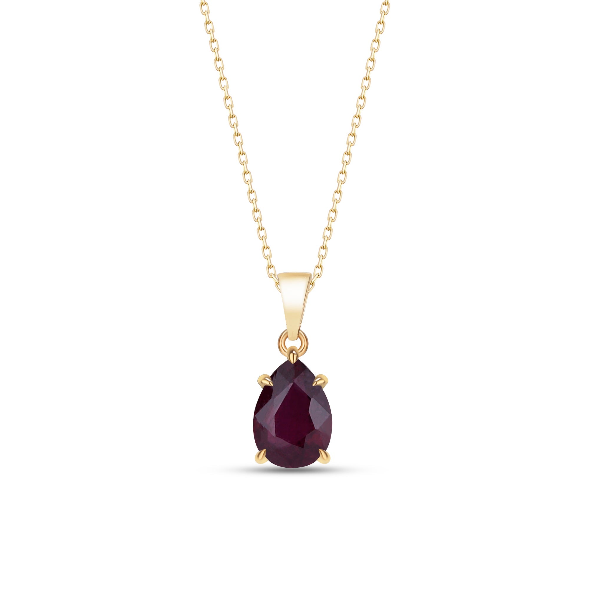 Pear-Shaped Claw Prong Ruby Necklace - July Birthstone Jewelry