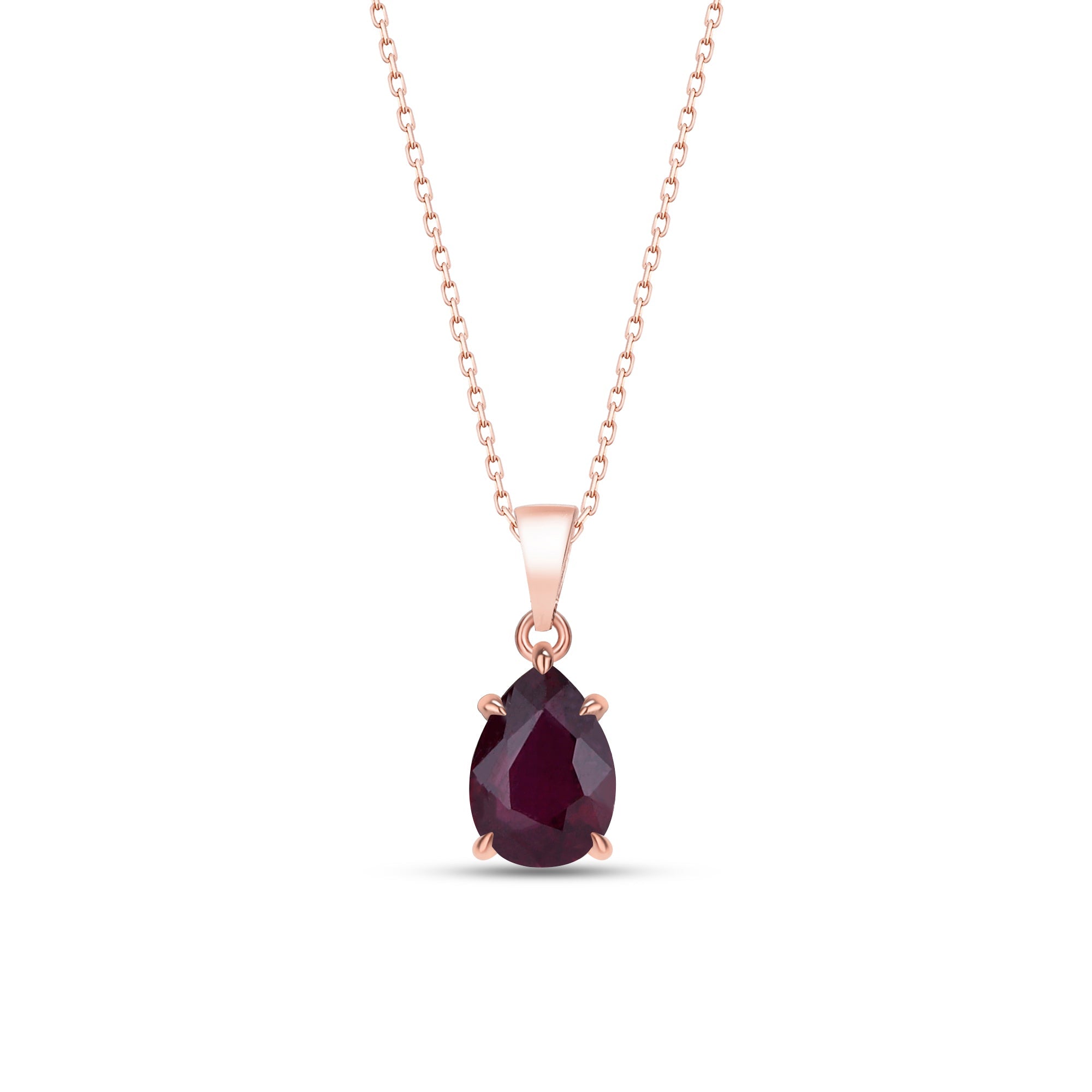 Pear-Shaped Claw Prong Ruby Necklace - July Birthstone Jewelry