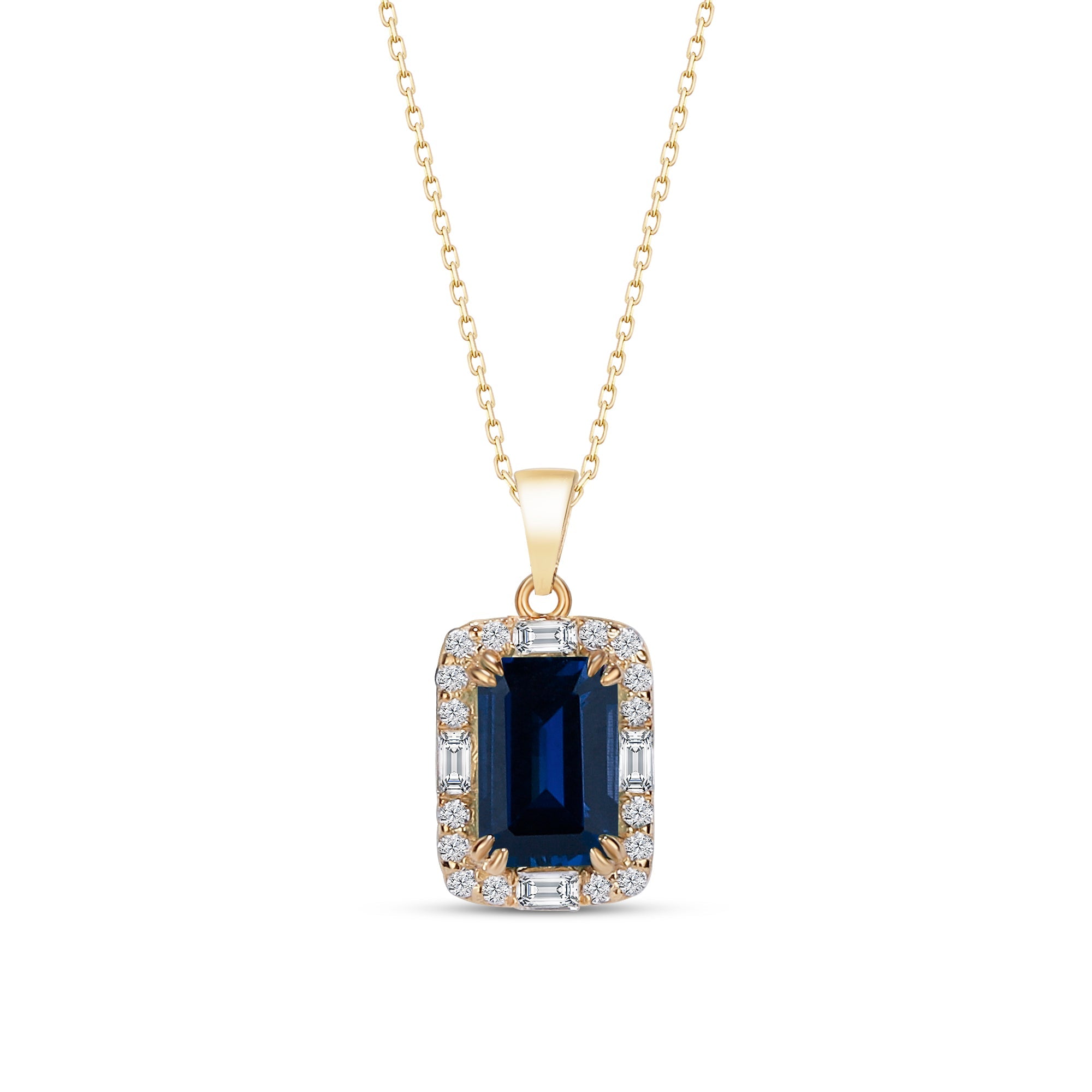 Sapphire Necklace with CZ Diamond Accents- Septemeber Birthstone Jewelry