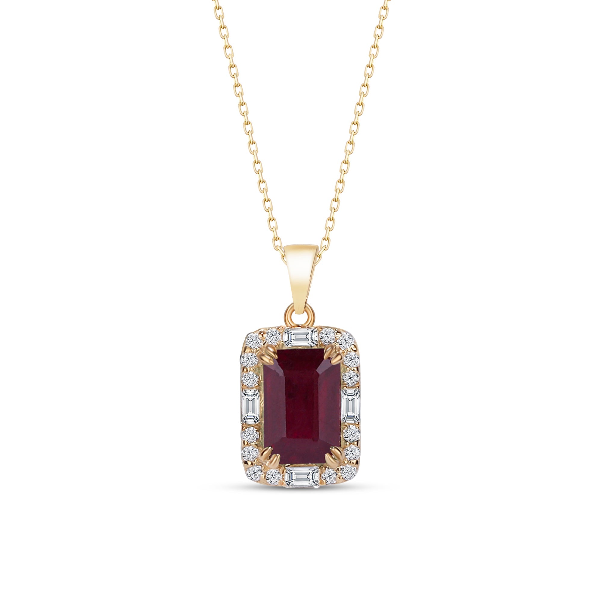 Ruby Pendant Necklace with CZ Diamond Accents- July Birthstone Jewelry