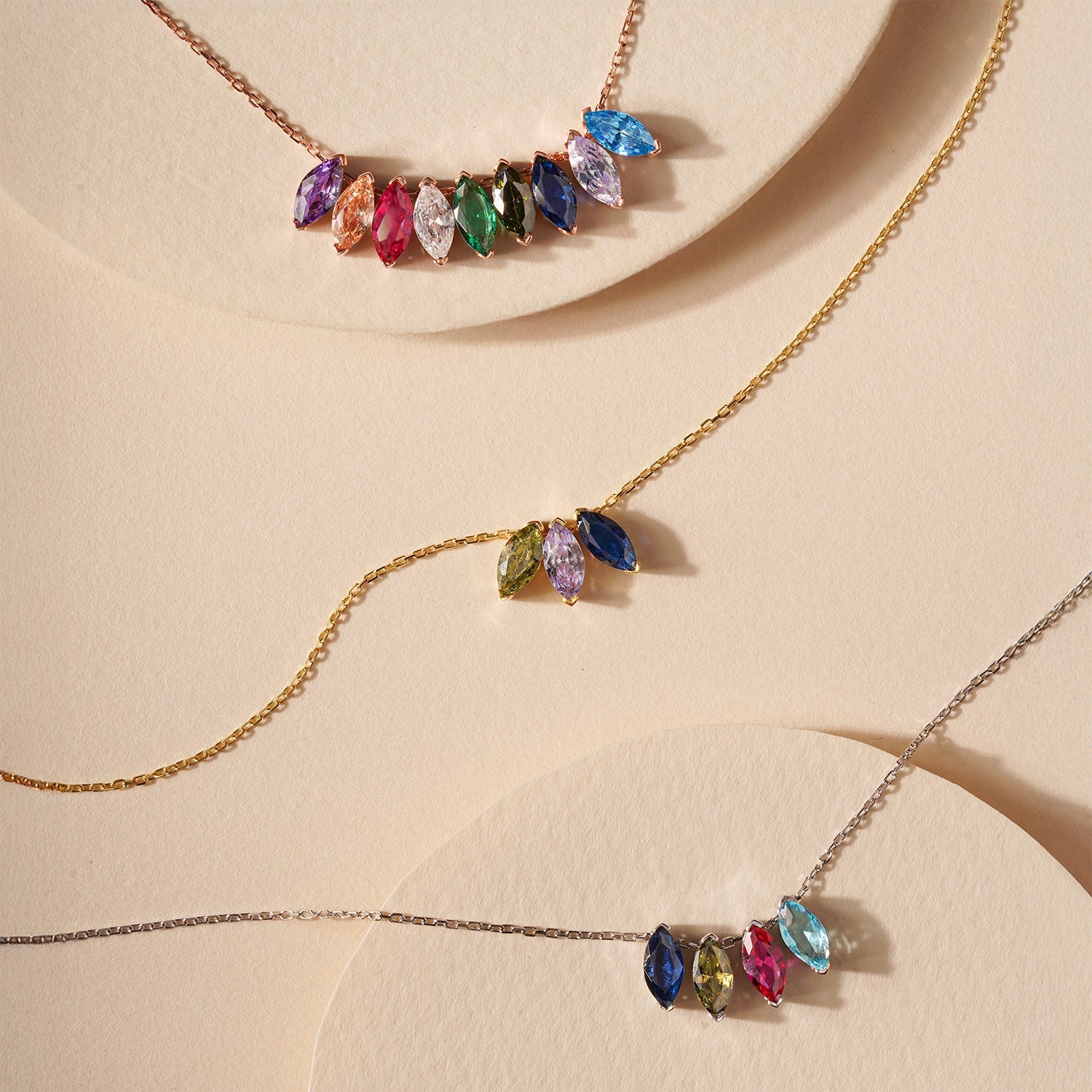 Marquise Shaped Family Birthstone Necklace