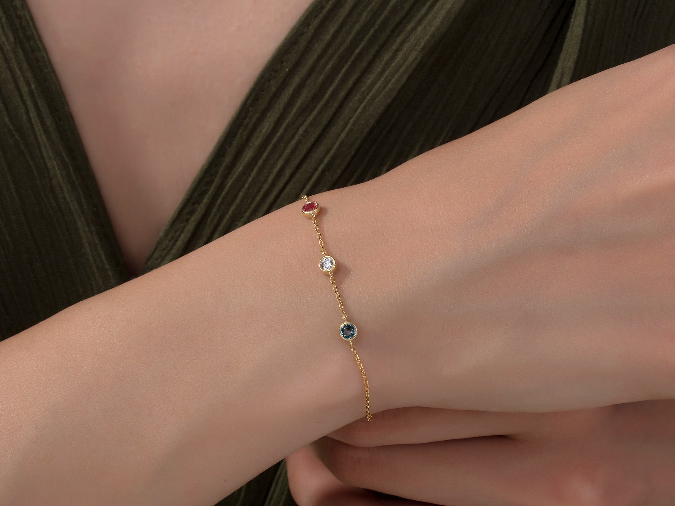 Custom Spaced Multi Birthstone Bracelet