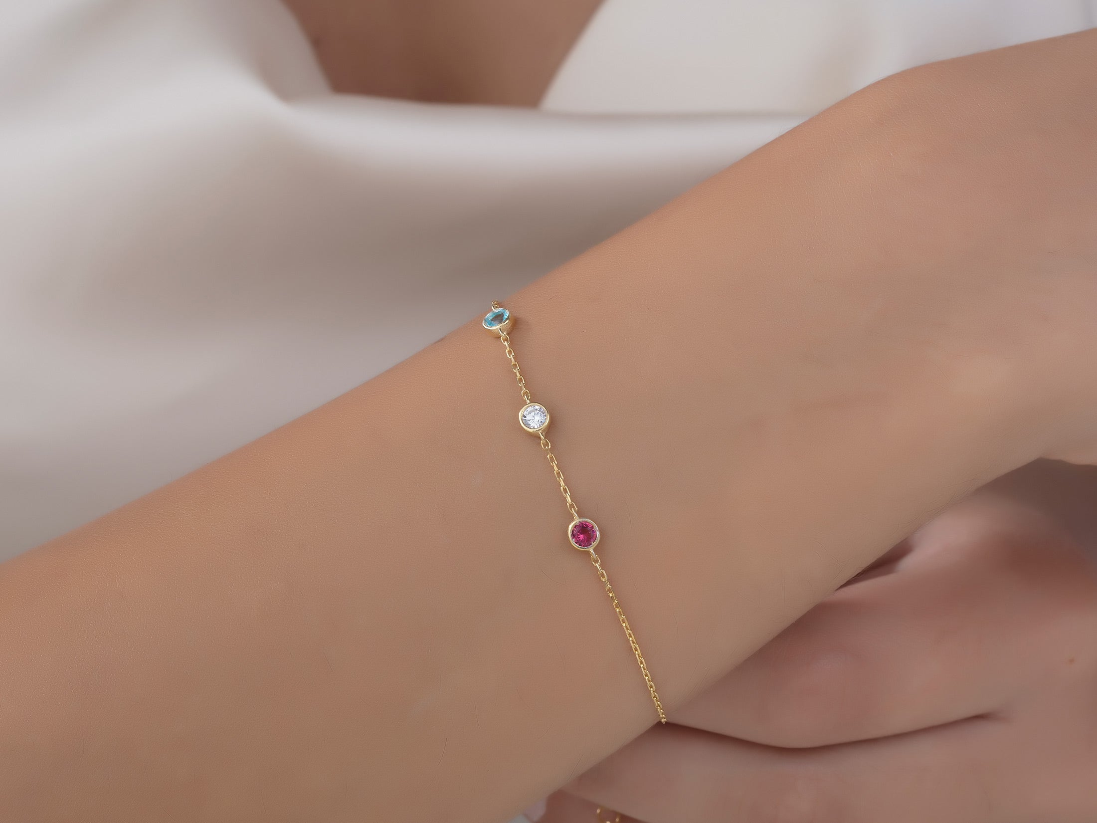 Custom Spaced Multi Birthstone Bracelet
