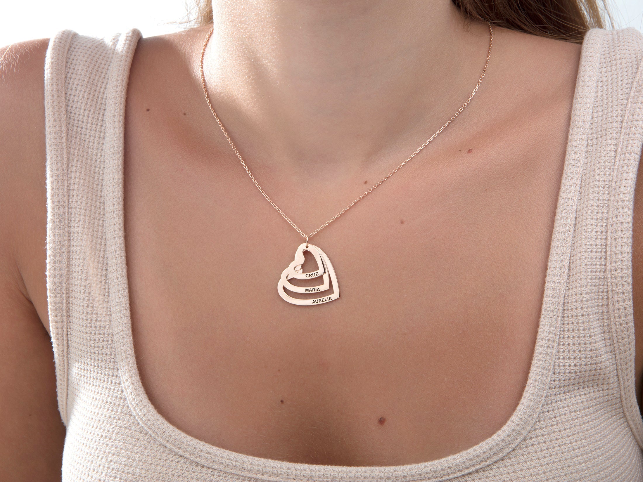 Personalized Heart Family Multi Name Necklace