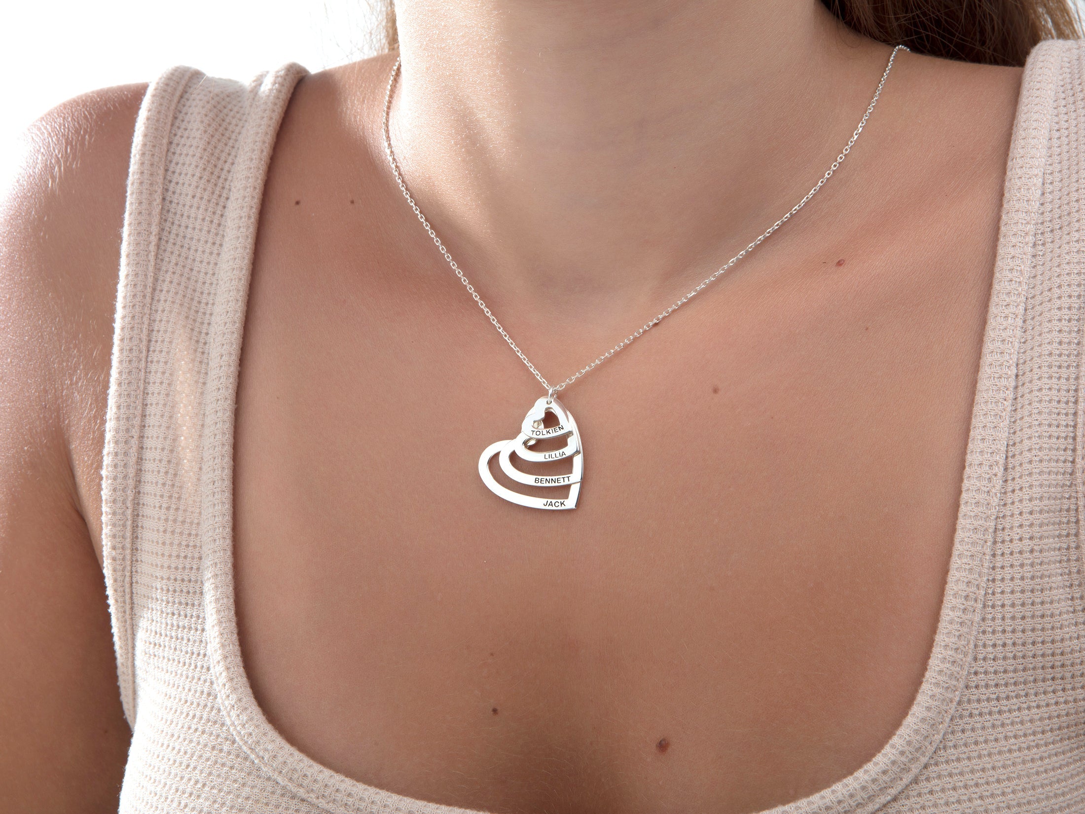 Personalized Heart Family Multi Name Necklace