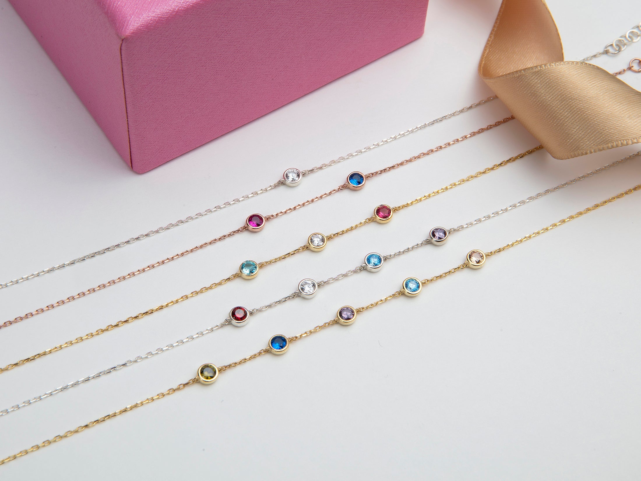 Custom Spaced Multi Birthstone Bracelet