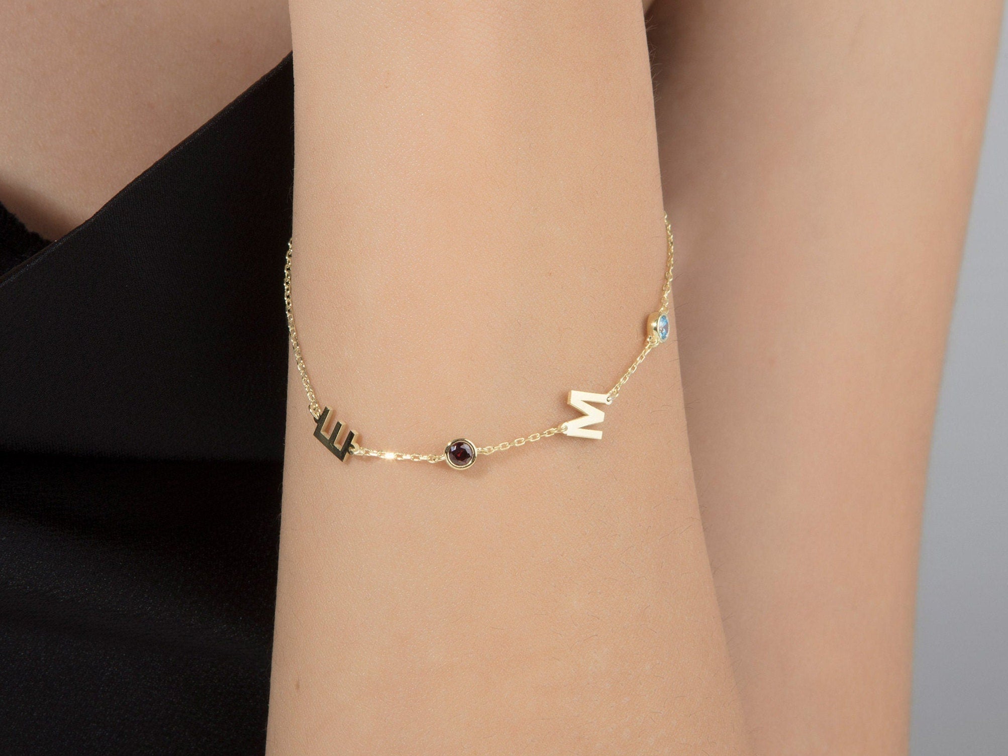 Custom Birthstone & Initial Bracelet